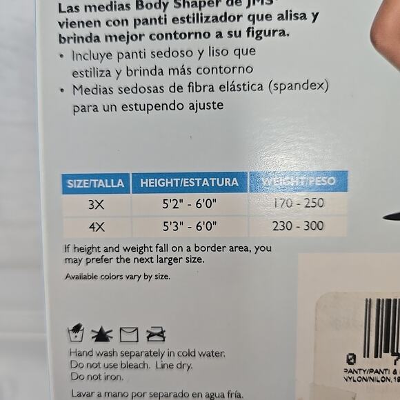 Just My Size Body Shaper Silky Sheer 91314 Jet Black Sheer Toe Control Top 3X - Picture 3 of 6